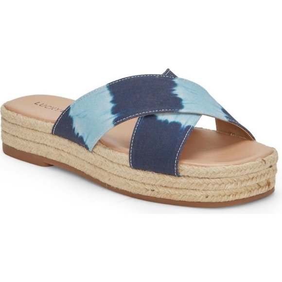 Lucky Brand Gayte Sandals Tie Dye Espadrilles Slides Slip On Blue Size 9 NEW - Picture 1 of 6